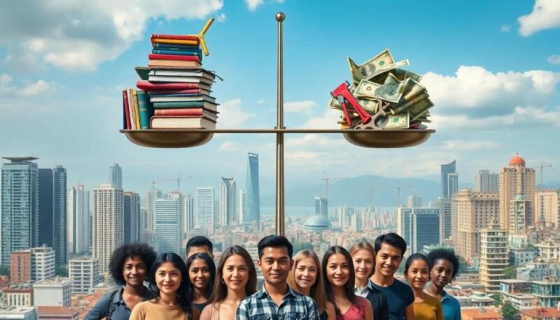 Imagem ilustrativa sobre capital humano e desigualdade econômica, destacando desafios e oportunidades.